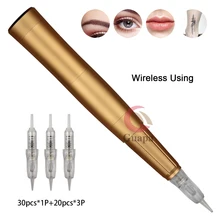 Профессиональный беспроводной Перманентный макияж машина ручка Ом татуировки наконечник беспроводной с 50 шт. картридж иглы для контура губ