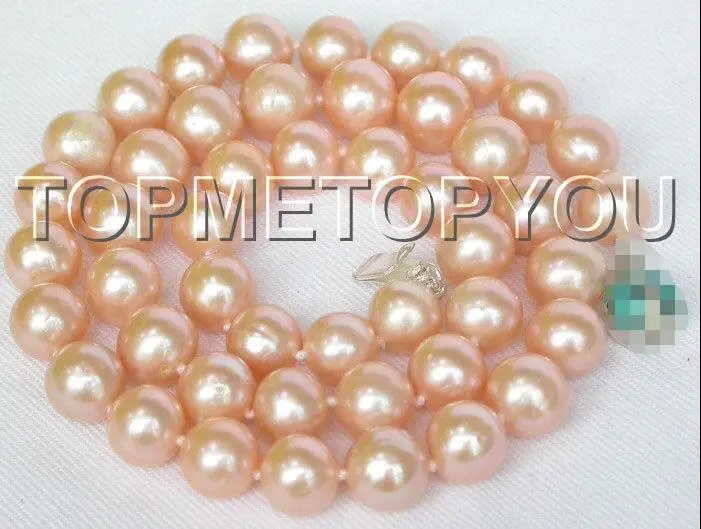 

FREE SHIPPING HOT sell new Style >>>>17" 10mm round pink freshwater pearls necklace ladybug 925sc clasp