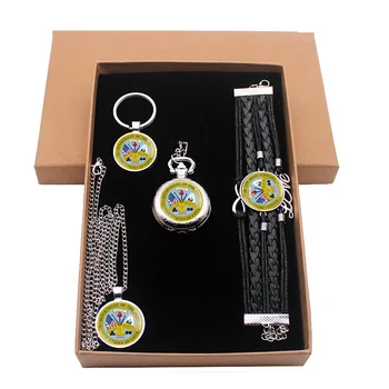 

Vintage Silver United States Army Jewelry Gift Set Have Pocket Watch And Pendant Necklace And Key chain Bracelet With Gift Box