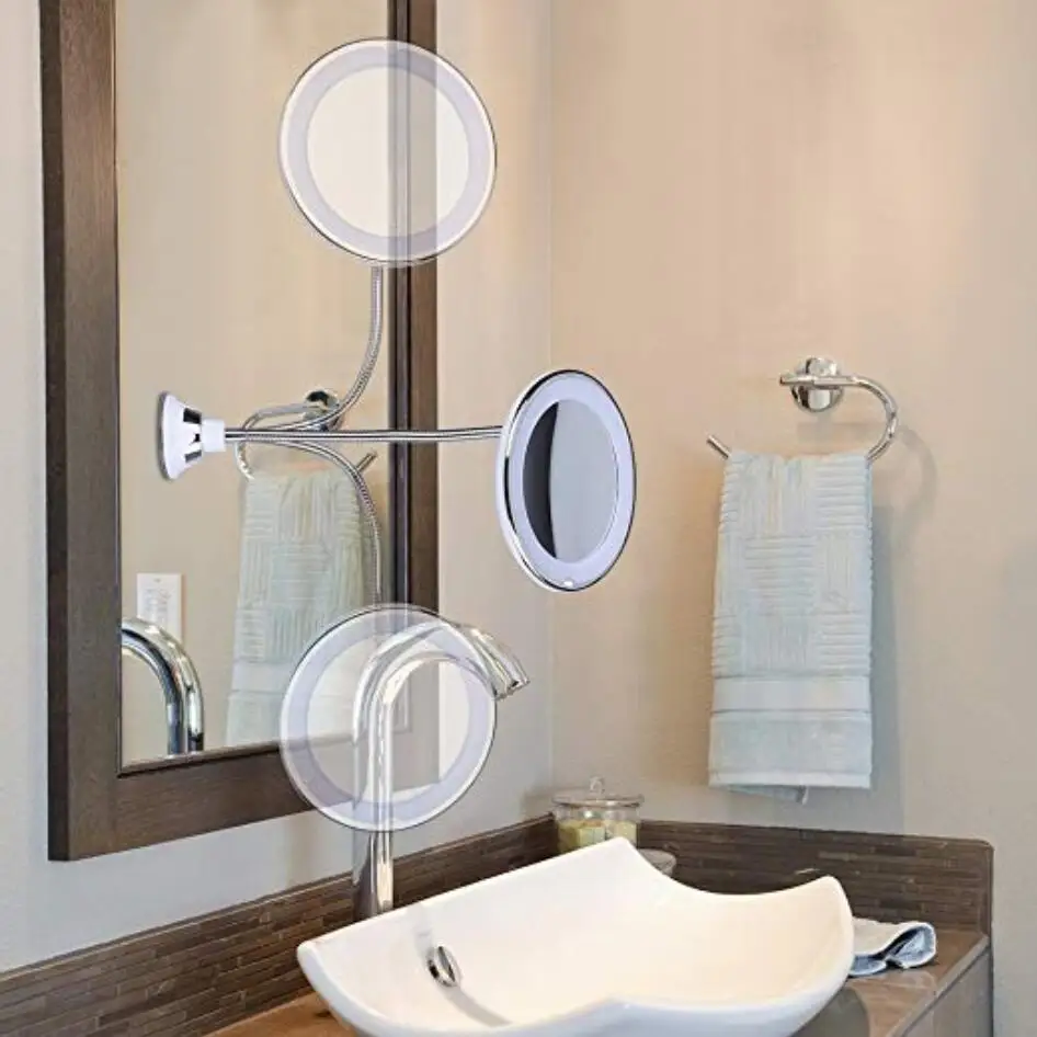 360 Поворотный 10x Лупа яркий светодиодный зеркало с подсветкой для макияжа Регулируемая Гибкая «гусиная шея» настенный Ванная комната зеркала