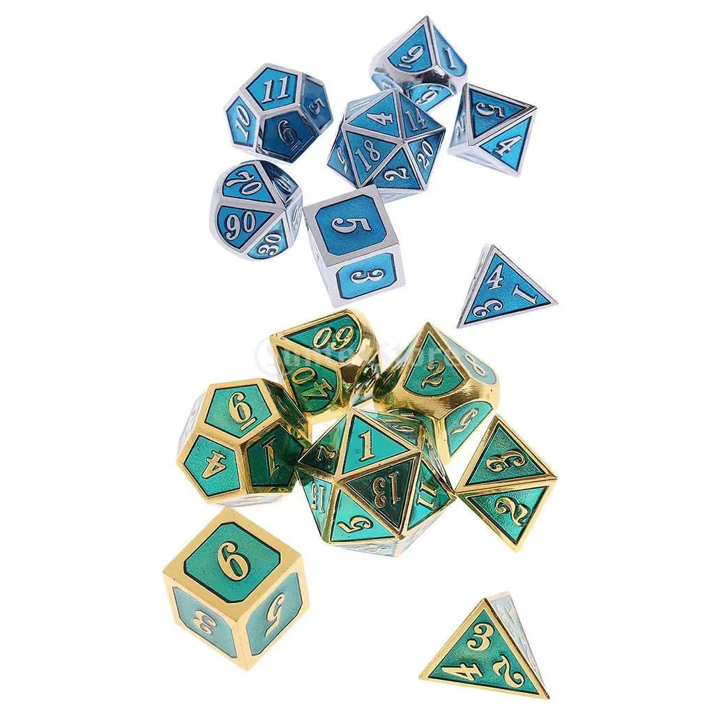 14x Polyhedral Alloy Dices D4-D20 for Dungeons and Dragons Gaming Prop Gift