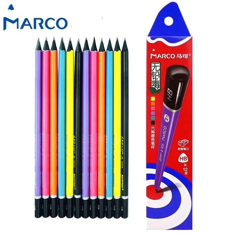 Marco 12pcs Color Set Drawing Sketching Pencil Soft Safe Non-toxic Standard Pencils Professional School Supplies Colored Pencil