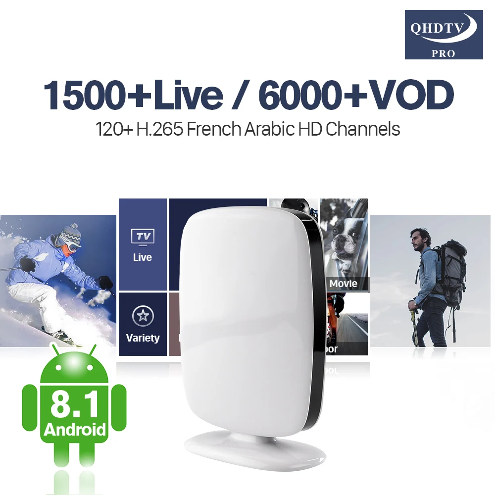 

QHDTV Pro 1 Year Arabic IPTV France R9 Android 8.1 RK3229 H.265 Decoder 2.4G IPTV Receiver Box France IPTV Box WiFi 4K