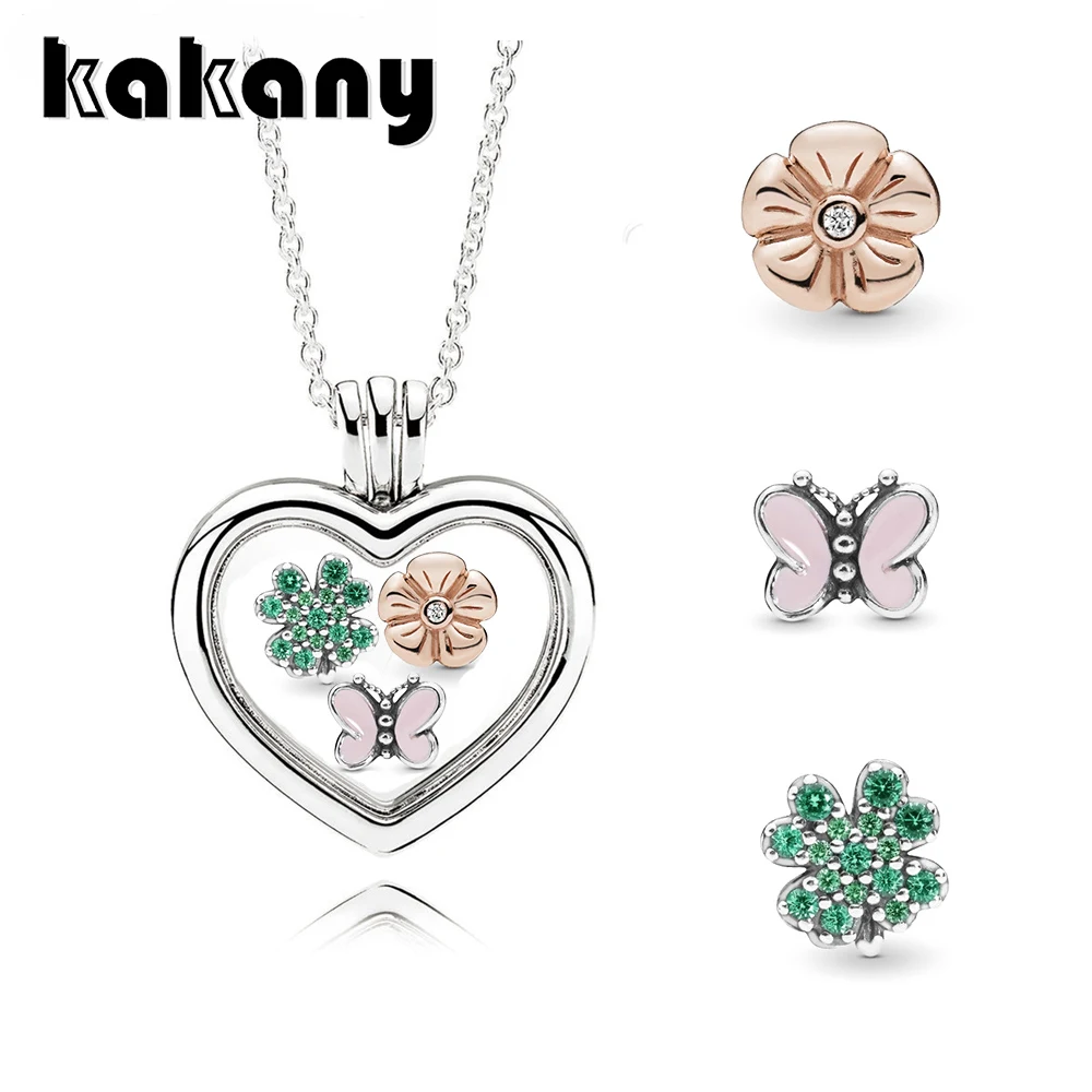 

KAKANY Spring 2019 New PETITE MEMORIES Four-leaf clover and pink butterfly Original female charm jewelry box necklace