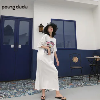

Poungdudu maternity pregnant women dress round neck short-sleeved t-shirt skirt tide casual dress long skirt 2019 summer new
