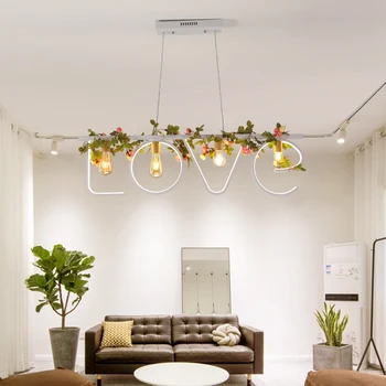 

Nordic Bar Pendant Light Art LOVE Pendant Lamp Romantic led Restaurant Hanging Light Fashion Pastoral Green Plant Hanging Lamps