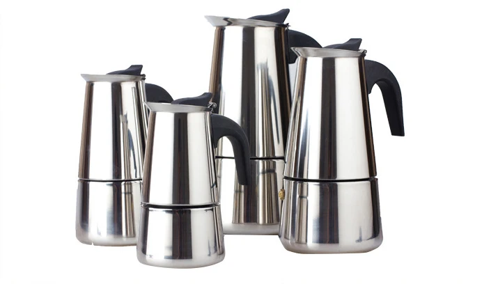Best poliert Edelstahl Kaffeemaschine mit Permanent Filter und hitzebeständig Griff 6-Cup silber 6 Herd Espresso Maker italienischen Moka Kaffee Topf