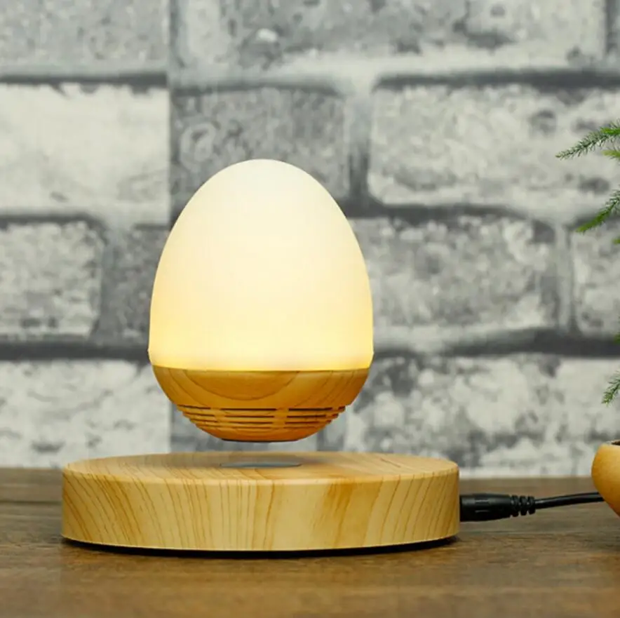 Hot ! LED Bulb Portable Levitating Bluetooth Speaker Wood Grain Base Floating Maglev Speaker 360 Degree with NFC for Smartphone
