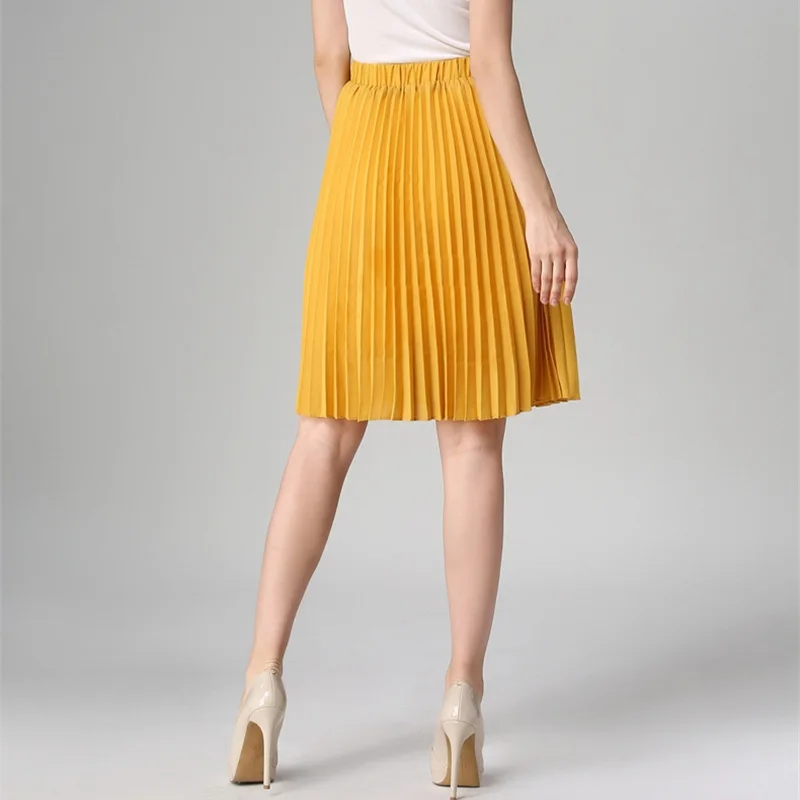 High Waist Pleated Skirt Women Solid Color Chiffon Vintage Knee Length Elastic Waist Skirt Spring Autumn Fashion Pink Skirts High Waist Pleated Skirt Women Solid Color Chiffon Vintage Knee Length Elastic Waist Skirt Spring Autumn Fashion Pink Skirts
