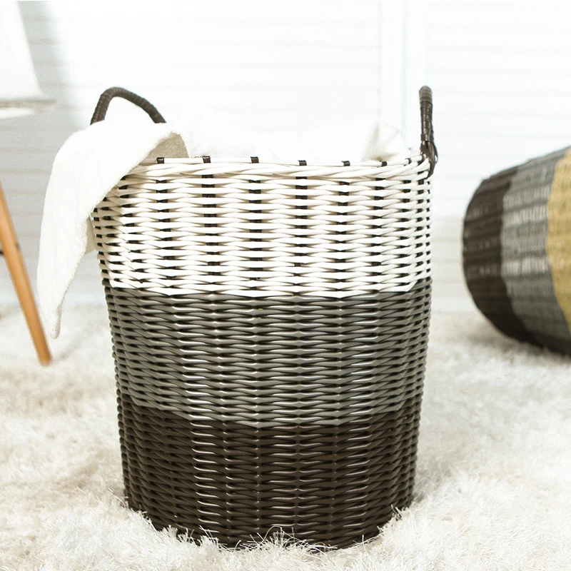 

hand-plait Folding Dirty Laundry basket plastic rattan put dirty clothes storage home bathroom large portable toy storage basket