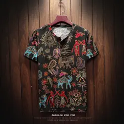 2019 Летняя мужская футболка с короткими рукавами Азиатский размер s-5XL свободная футболка с цветочным принтом Мужская хорошо продаваемая