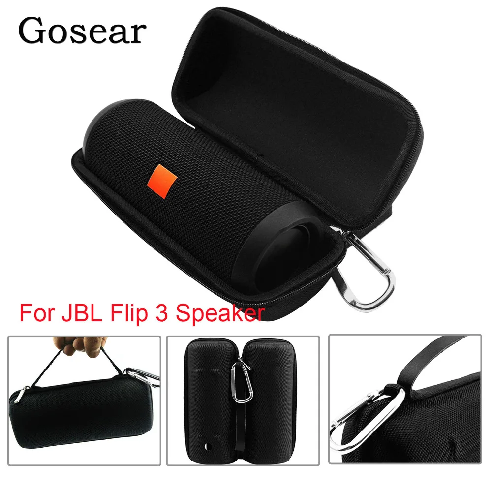

Gosear Portable Waterproof EVA Hard Shell Bluetooth Speaker Protective Storage Case Bag with Carabiner for JBL Flip 3 Gadgets
