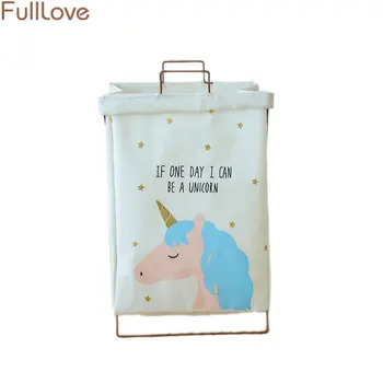

35*50cm White Unicorn Printed Large Laundry Basket 2018 Nordic Fabric Baskets for Toys Clothes Organizer Folding Storage Basket