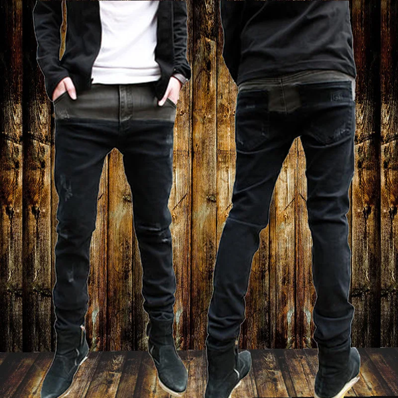 

2019 men's Korean stitching stretch pencil pants men's large size jeans men's Korean version of the trend of self-cultivation fe
