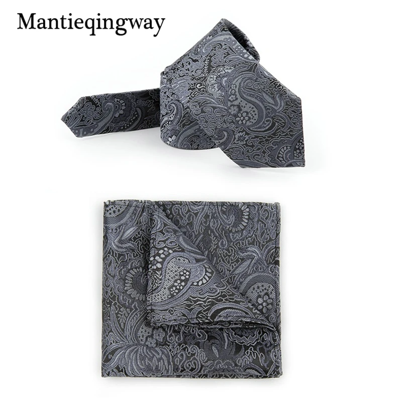 Mantieqingway для мужчин шеи галстуки и носовой платок Набор Бизнес Пейсли Цветочный Жаккард Hanky Карманный квадратный Gravatas тонкий классический галстук