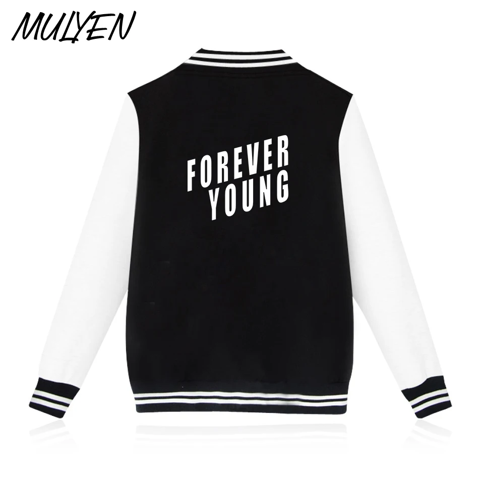 Mulyen Forever Young Письмо печати Бейсбол Костюмы Для мужчин Толстовки женщин толстовка