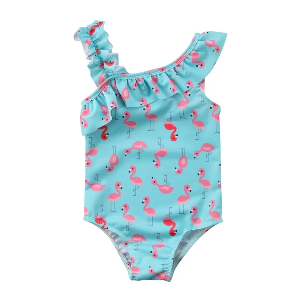 

Toddler Baby Kids Girl Flamingo Print Tutu Swimsuit Swimwear Beachwear Bodysuit Sleeveless Ruffles Bikini Bathing Suit Size 3-7t