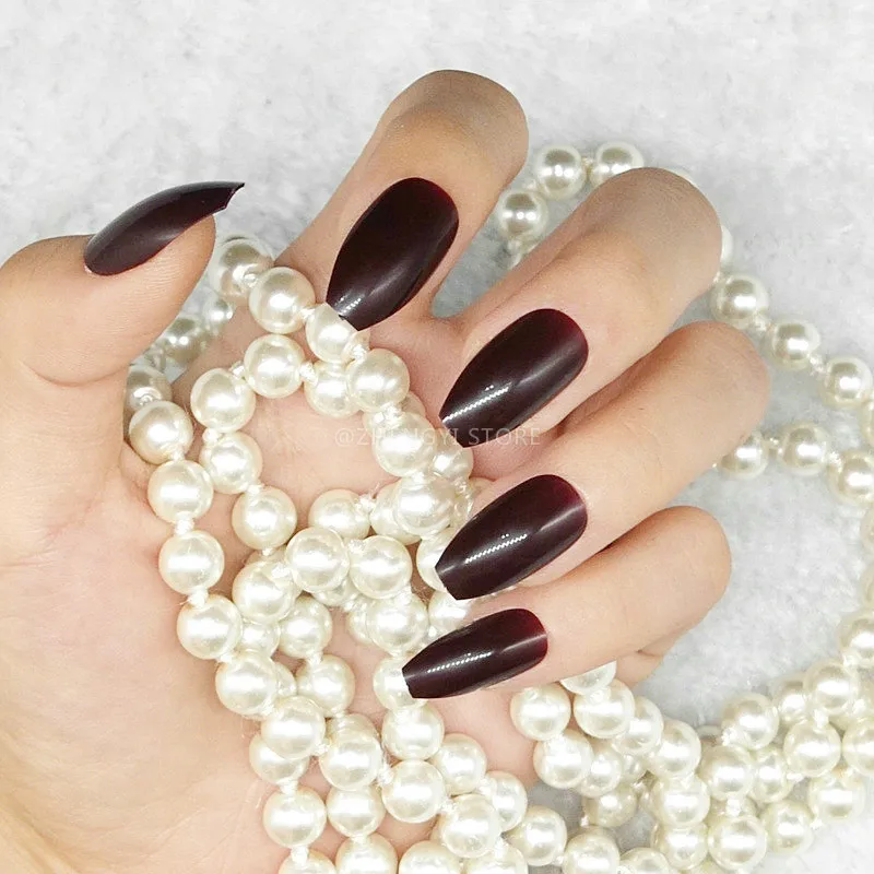 Discount 24pcs Long Black Ballerina Fake Nails Coffin White