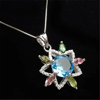 

Fashion Zircon Jewelry Pendant For Women Necklace Charm Flower Natural Colorful Tourmaline Quartz Crystal Pendant