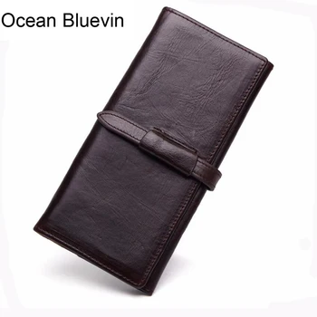 

OCEAN BLUEVIN new hot Genuine Leather Men Wallets Zipper Design Business Male Wallet Fashion Purse Card Holder Long Clutch