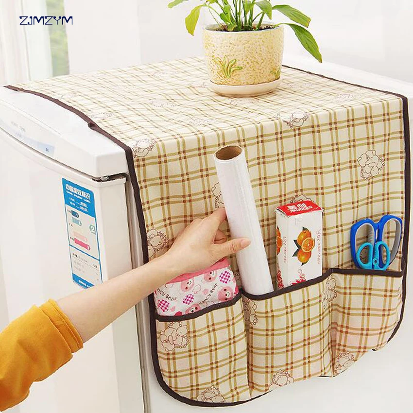 

Refrigerator Dust Proof Cover Nonwoven Multi-use multifunction Pouch Storage Organizer Bag Pastoral Fridge Lattice table mat