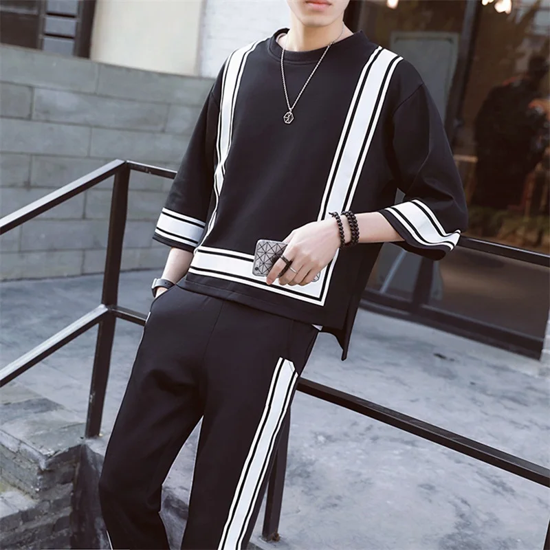 Casual sporting suit men tracksuit track hidden suspenders Black white ...