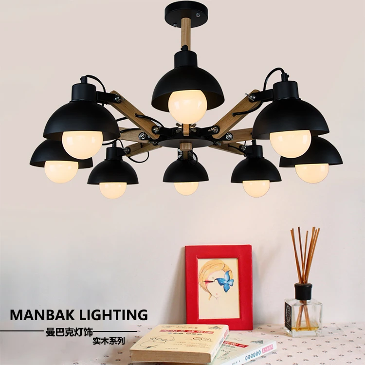 

black iron creative wood Pendant Lights bedroom Lamp Retro modern minimalist American Pendant lamps ZA MZ105