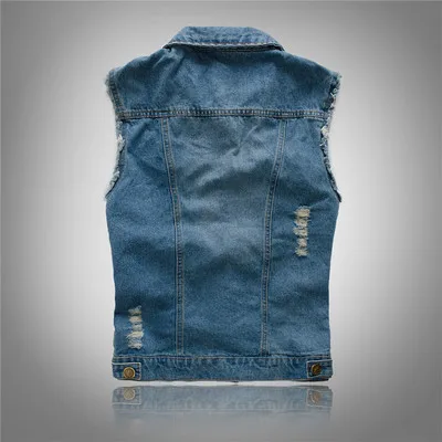 Жилетка мужская джинсовая приталенный силуэт без рукавов майка с дырками