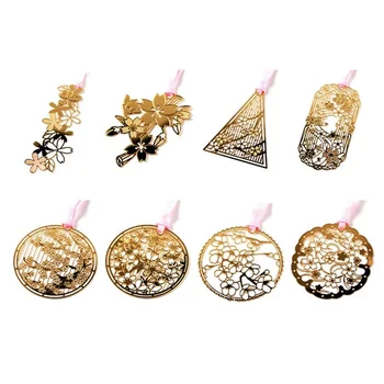 

20Pcs/Set Cherry blossom golden bookmark Romantic Hollow Metal Bookmarks Book Holder for Book Paper Creative Gift