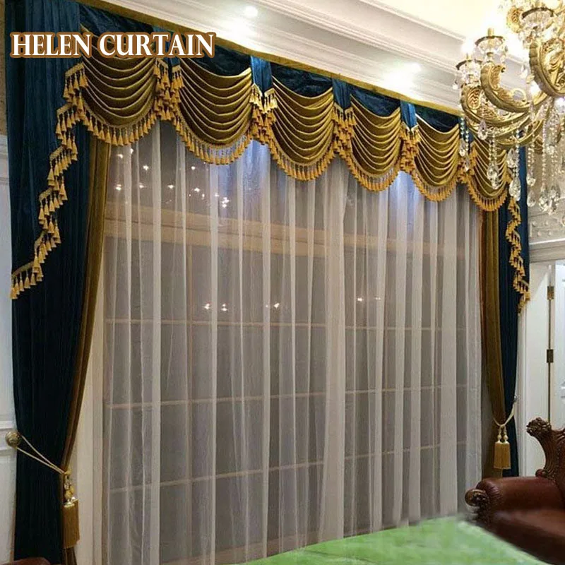 Комплект штор Хелен! Роскошные шторы для гостиной европейский стиль с балдахином итальянские бархатные затемненные шторы для спальни 08