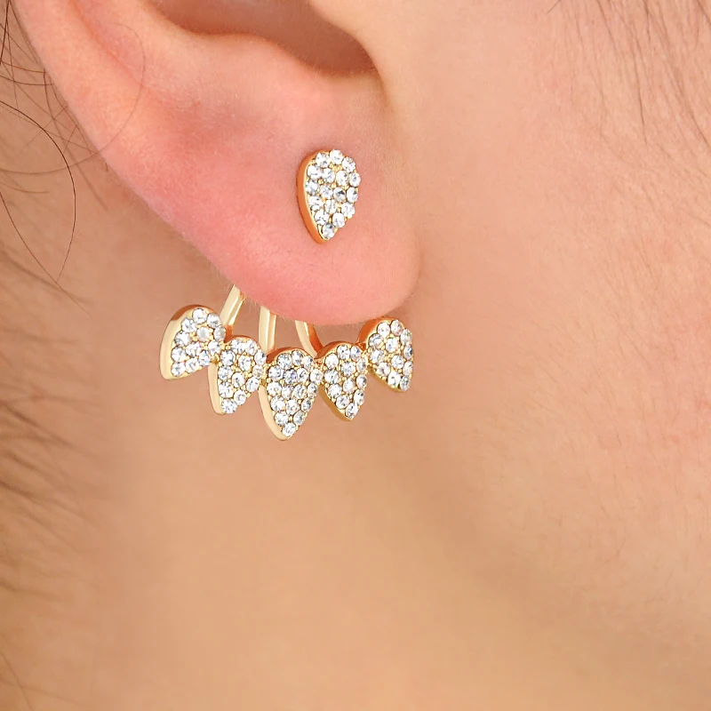 

New Korean Jewelry Crystal Front Back Double Sided Stud Earrings For Women Fashion Ear Jacket Piercing Earing Koyle D-653