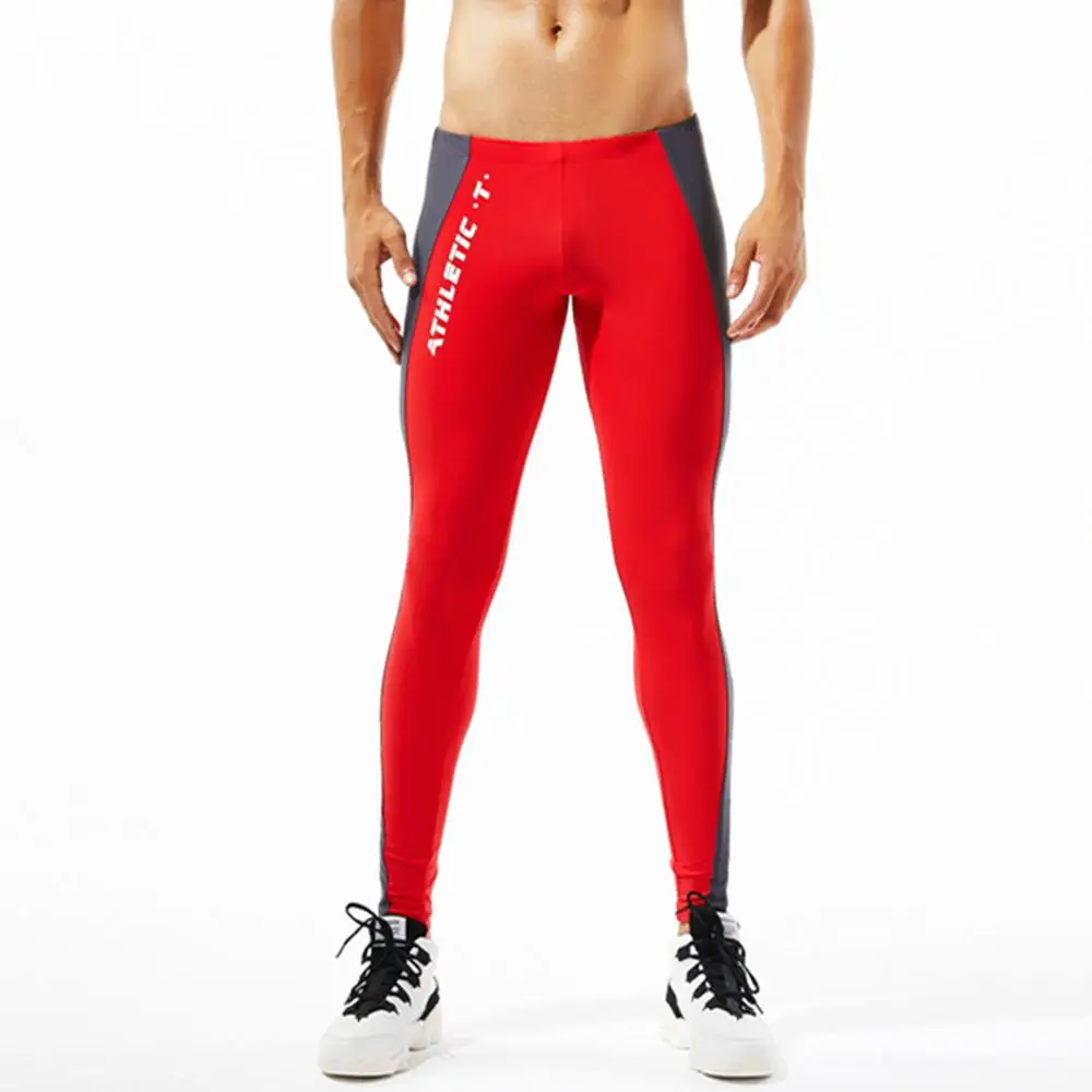 GANYANR колготки для бега, мужские спортивные Леггинсы для фитнеса, йоги, баскетбола, Компрессионные спортивные длинные штаны для бодибилдинга, спортзала - Цвет: Красный