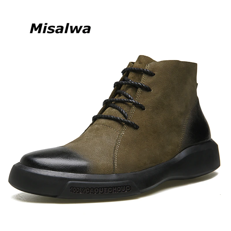

Misalwa Chelsea Boots Men Low Ankle Leather Unique Boots Khaki Gradual Trend Color Autumn Winter Boy Gentlemen Charming Boots