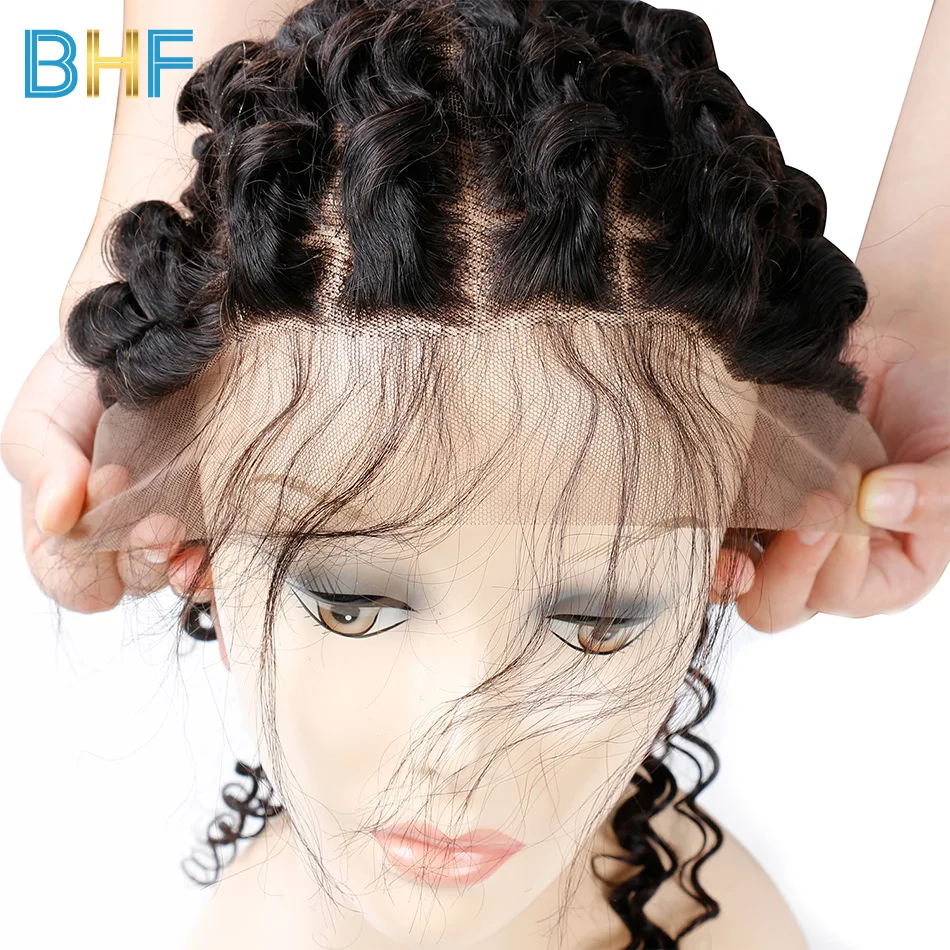 BHF Peruvian Deep Wave Lace Frontal Closure With Baby Hair Ear To Pre Plucked Natural Hairline Match Remy Human Bundles | Шиньоны и