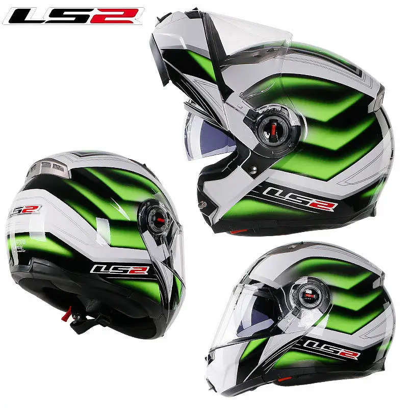 LS2 FF370 флип-ап мото rcycle шлем модульный с двойным шлемом стекло черный Солнечный козырек capacetes para мото гоночный шлем jet - Цвет: Green underworld