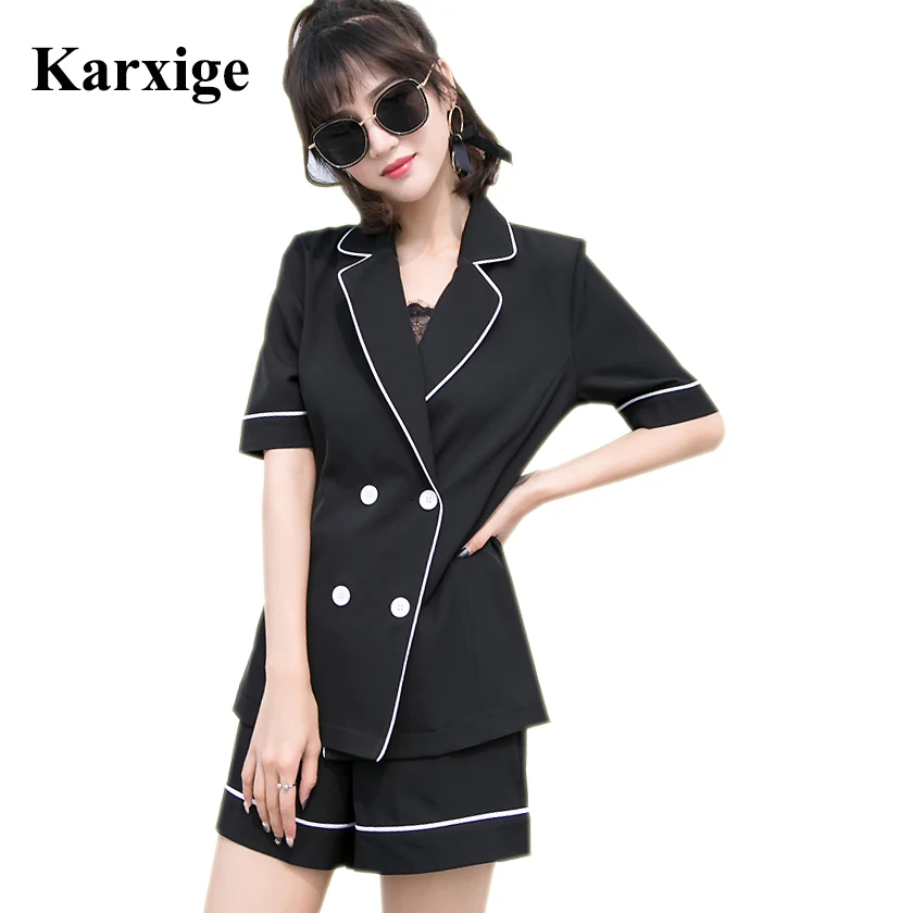 

Real 2017 Summer New Hit Color Temperament Korean Fashion Female Pants Five Length Half Sleeve Leisure Office Lady fresh Suit