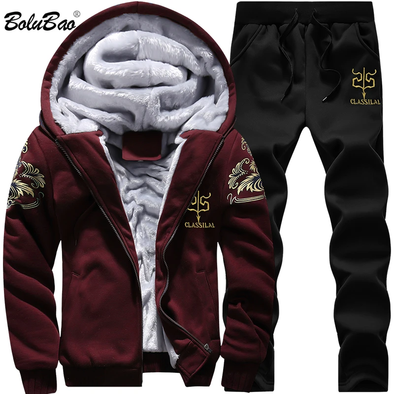 

BOLUBAO Men Sweatshirt Set Winter Thicken Mens Casual Warm Tracksuits Male Thick Slim Fit Sets