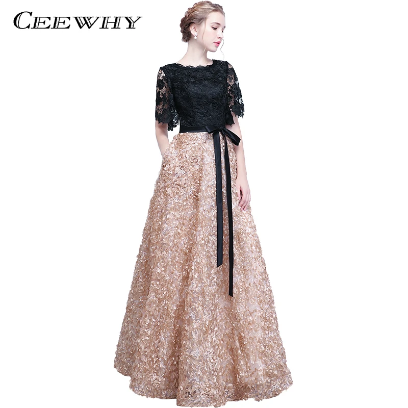 

CEEWHY O-Neck Short Sleeve Lace Prom Dresses Tassel Long Evening Dress Vestidos de Festa Vestido Longo Para Casamento Gowns