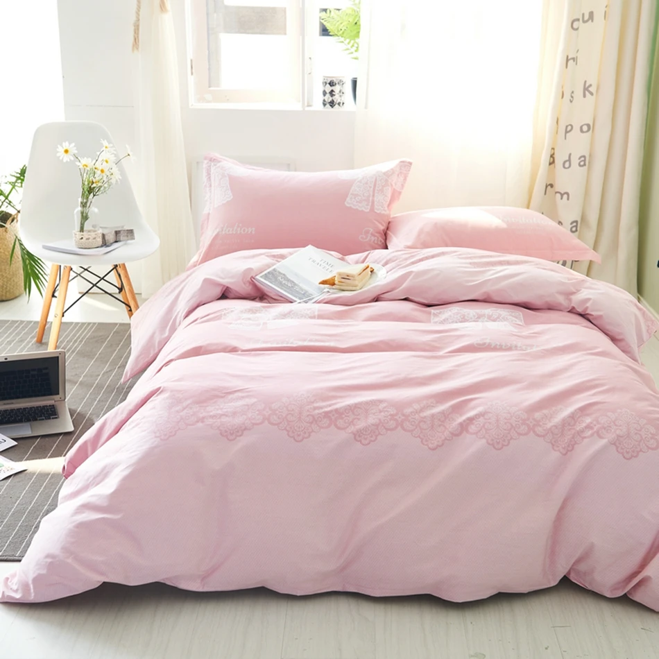 Pink duvet cover set 100 cotton girls duvet cover white solid color