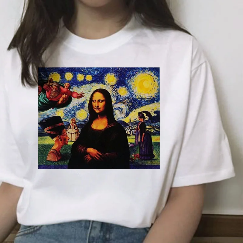 Mona lisa cat футболка Женская Новая мода Топ летняя футболка эстетический Забавный гранж каваи femme короткая футболка хип-хоп