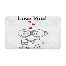 Милая пара каракули мультфильм с красным сердцем Крытый входной ковер коврики обуви Скребок коврик