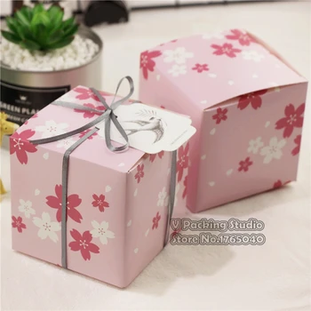 

9x9x9cm Pink cherry blossoms Candy box square DIY Gift box Macaron Biscuit Box