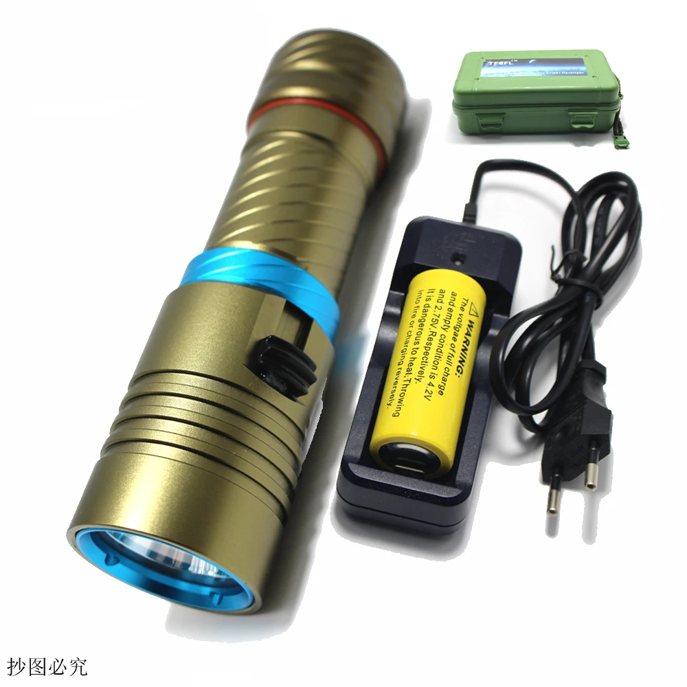 New 2000 Lumens Cree XM L2 LED Diving Flashlight Torch 100M Underwater Waterproof Scuba Lantern 26650