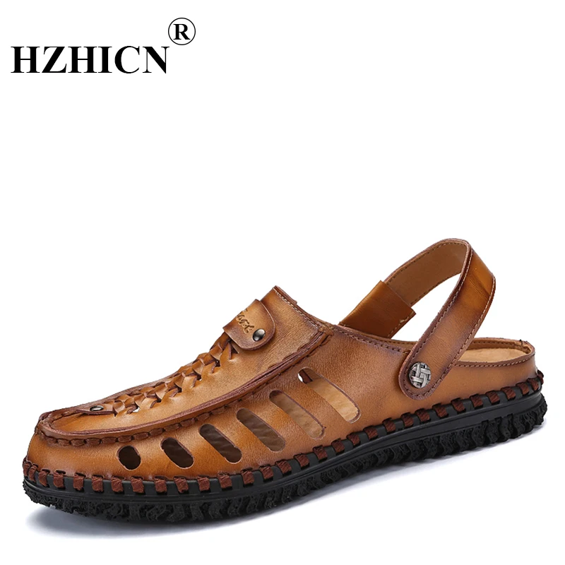 Men's Leather Sandals Summer Beach Flip flops Superstar Sandals comfortable Slipers Chaussure 