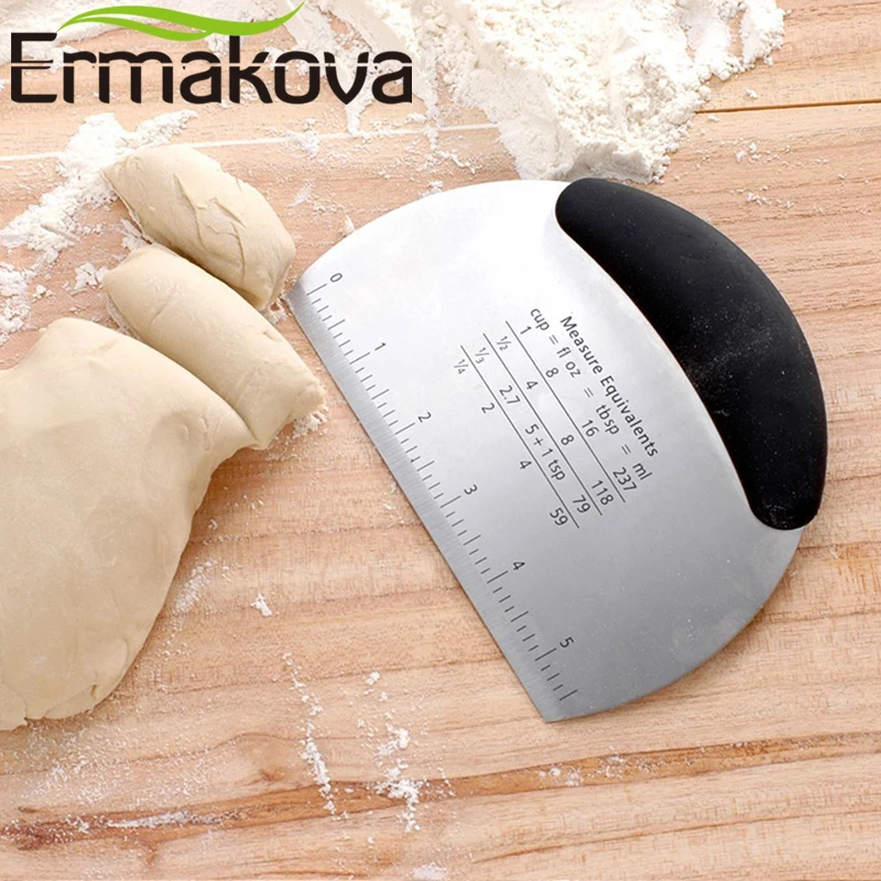ERMAKOVA Pastry Scraper Dough Scraper Pastry Cutter Chopper Flour Pizza Cutter with Scale Comfortable Handle Stainless Steel images - 6