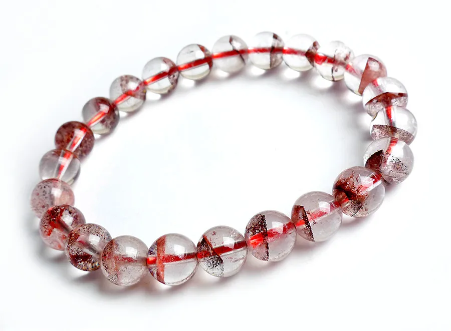 

Wholesale Genuine Natural Red Phantom Quartz Bracelet Gemstone Crystal 8.5mm Round Bead Clear Stretch Bracelets For Women Female
