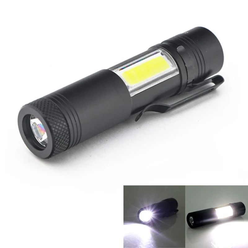 Портативный мини алюминиевый Q5 светодиодный светильник-вспышка XPE& COB рабочий светильник lanterna мощный фонарь-ручка с 4 режимами использования 14500 или AA