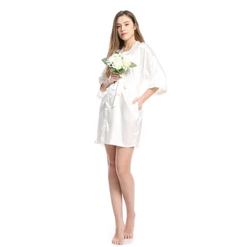 

Elegant Women Solid Bridesmaid Robes Comfortable Satin Pajamas Summer New Mini Sleepwear Exquisite Half Sleeve Night Dress