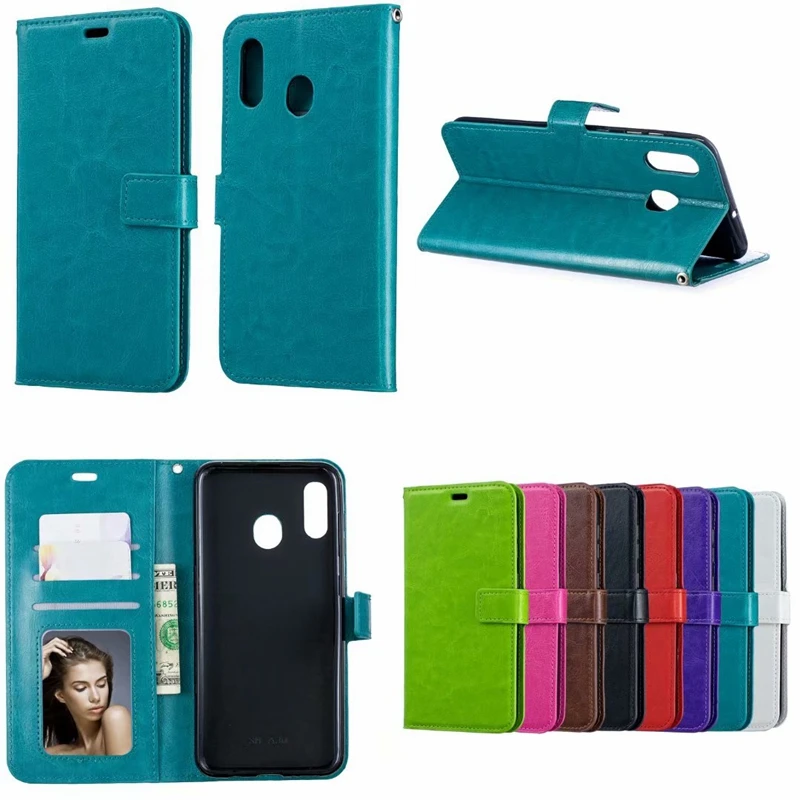 Кошелек из кожи для Galaxy M10 M20 A50 A30 A20 A8 2018 чехол с откидной крышкой Crazy Horse + ТПУ