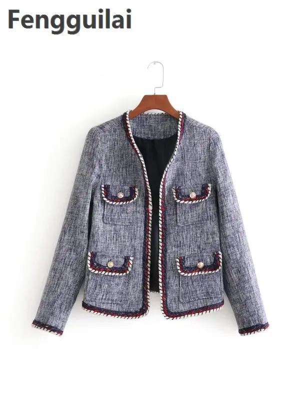 

Fashion Wind Small Fragrant Coat New Autumn Winter Color Line Suit Trim Body Small Fragrant Wind Tweed Coat Suit Women
